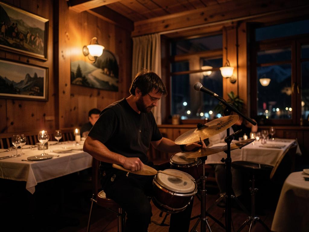Illustrative image: live percussion in a restaurant